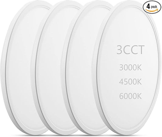 LED Flush Mount Ceiling Lights Dimmable 12Inch 3200LM 24Watt, 3000K 4500K 6000K, Low Profile Surface Mount Super Slim Light Fixtures, Thin Flat LED Panel Lights for Bedroom Bathroom Hallway, 4 Packs