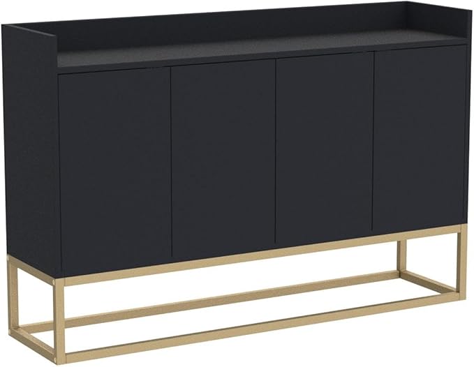 LUMISOL Modern Wood Kitchen Storage Sideboard Buffet Cabinet Console Table with Doors Wood Coffee Bar Cabinet with Shelves and Metal Base