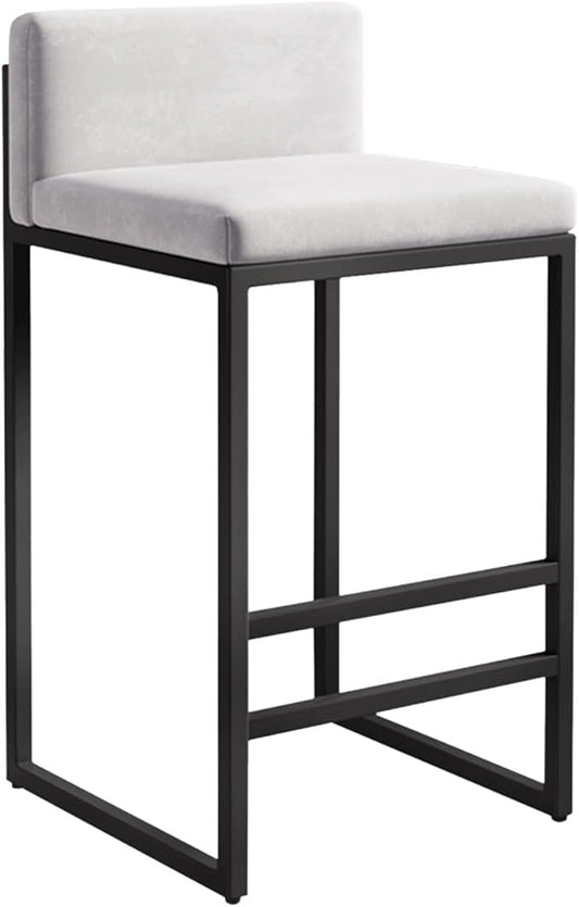 Velvet Stools with Low Back Mid-Century Upholstered Armless Chairs for Kitchen Island Home Pub Grey + Gold Sitting Height 65cm (White + Black 25.6in)