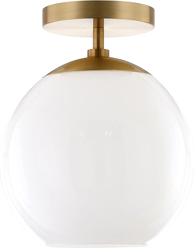 Henn&Hart 9" Semi-Flush Mount Ceiling Light Fixture with White Milk Glass Globe Shade for Entryway, Bedroom, Bathroom, Kitchen or Closet, Gold
