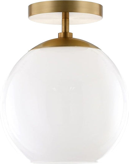 Henn&Hart 9" Semi-Flush Mount Ceiling Light Fixture with White Milk Glass Globe Shade for Entryway, Bedroom, Bathroom, Kitchen or Closet, Gold