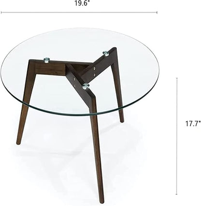Triskele End Table, Walnut Minimalist Round Coffee Table, Mid Century Side Table with Tempered Glass Top Walnut Wood Legs (Medium)
