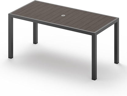 Vexwalx 67" HDPS Outdoor Patio Dining Table, Aluminum-Edged Outdoor Dining Table with Umbrella Hole, Weather-Resistant for Lawn, Garden, Poolside and Indoor Use, Charcoal