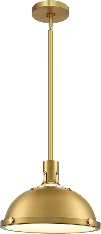12.7 Inch Brushed Gold Modern Pendant Lights, Contemporary Dome Kitchen Island Pendant Lighting, 1-Light Small Ceiling Hanging Light Fixture with Opal Glass Diffuser, Over Sink Table Bar Hall