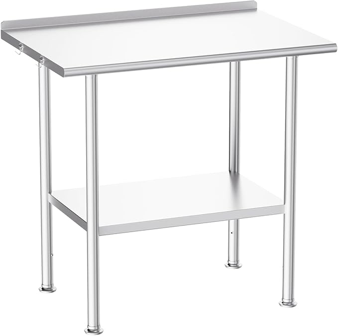 Atelicf Stainless Steel Prep Table for Work, 24 * 36 Inch, High Load Bearing with Rounded-Corner Backsplash and Undershelf for Outdoor, Restaurants, Workshops, Kitchens, Garages and Gardens