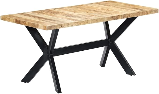 Dining Table Natural Solid Mango Wood 63 x 31.5 x 29.5 in Industrial Brown Rectangular Kitchen & Dining Room Table Seats 6 Easy Assembly for Modern Small Spaces