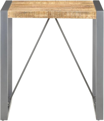 Industrial Dining Table, Solid Rough Mango Wood & Powder-Coated Steel Frame, 27.6" Square Kitchen Table for Small Spaces, Brown