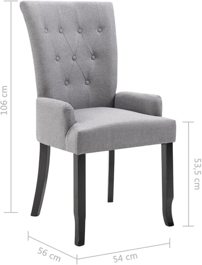 Modern Farmhouse Dining Chairs with Armrests Set of 4 Light Gray Fabric Upholstered Seats Oak Wood Frame Kitchen Dining Room Furniture