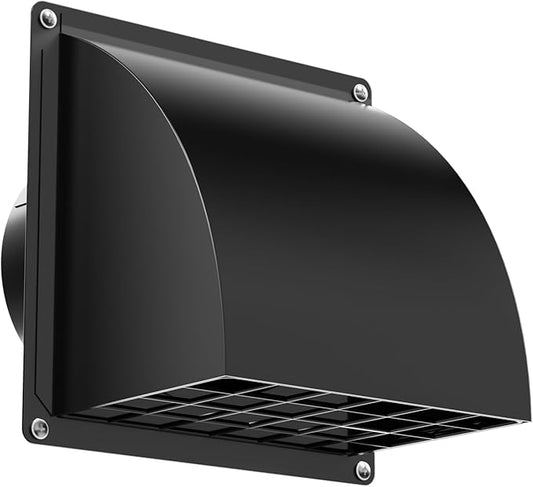 5 Inch Dryer Wall Vent Cover, HG Power Metal Wall Vent Cap Outside with Removable Screen & Cushioned Non-Return Flap for Home Wall, Air Condition, Range Hoods, Kitchen (Black)