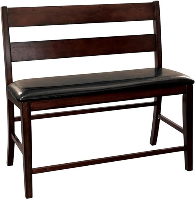 Pemberly Row 44.5 in Wood Counter Height Dining Bench, Cherry Finish, Faux Leather Upholstery, Wood Backrest, Transitional Kitchen Seating, 300 lb Capacity