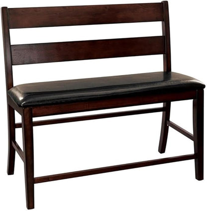 Pemberly Row 44.5 in Wood Counter Height Dining Bench, Cherry Finish, Faux Leather Upholstery, Wood Backrest, Transitional Kitchen Seating, 300 lb Capacity