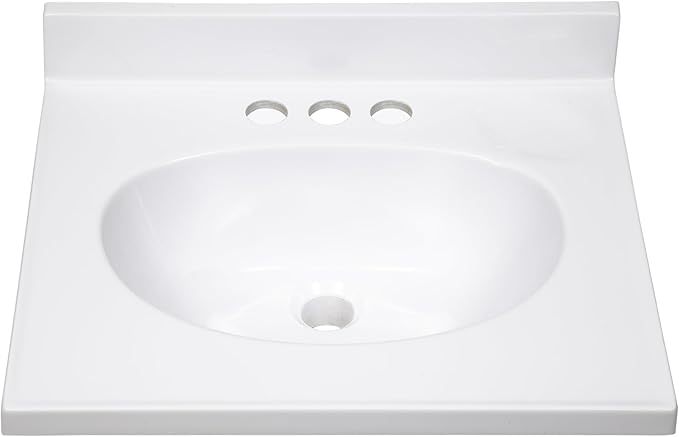 Design House Cultured Marble Vanity Top, 19 in W x 17 in D, Integrated 4 in Centerset Oval Sink & Backsplash, Solid White, 586172