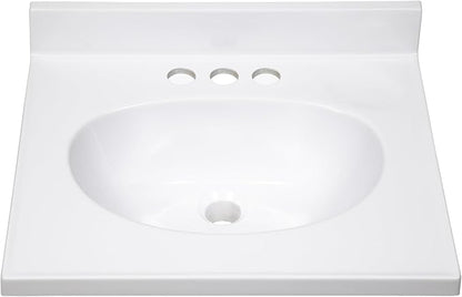 Design House Cultured Marble Vanity Top, 19 in W x 17 in D, Integrated 4 in Centerset Oval Sink & Backsplash, Solid White, 586172