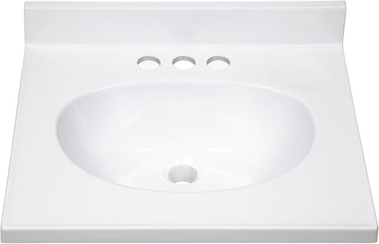 Design House Cultured Marble Vanity Top, 19 in W x 17 in D, Integrated 4 in Centerset Oval Sink & Backsplash, Solid White, 586172