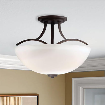 Minka Lavery 4962-284 Overland Park Semi-Flush, 3-Light, 300 Total Watts, 16.5-in H x 11.75-in W, Vintage Bronze