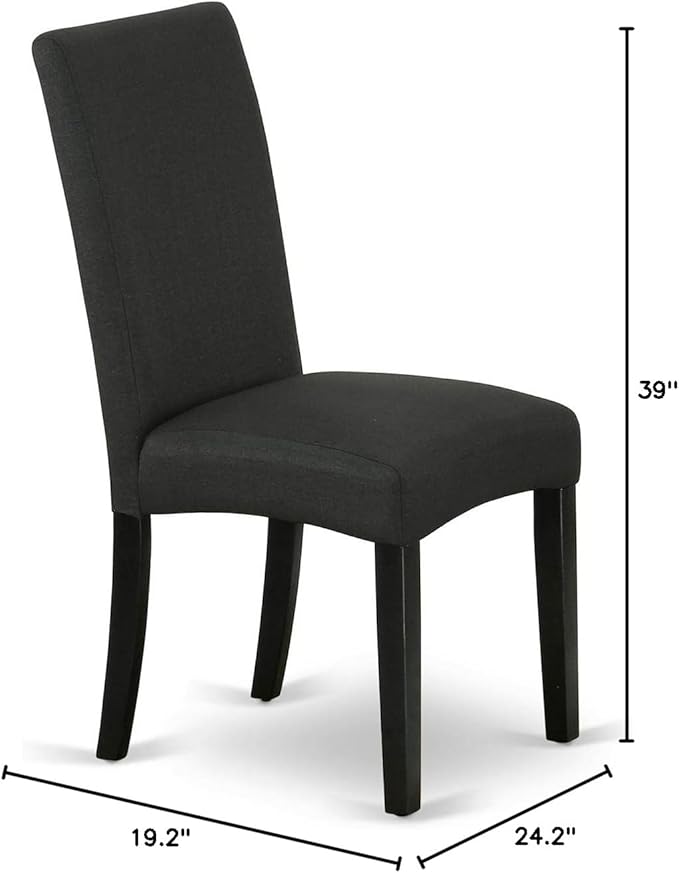 East West Furniture DRP1T24 Driscol Parson Chairs - Black Color Linen Fabric Padded Dining Chairs, Set of 2, Black