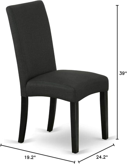 East West Furniture DRP1T24 Driscol Parson Chairs - Black Color Linen Fabric Padded Dining Chairs, Set of 2, Black