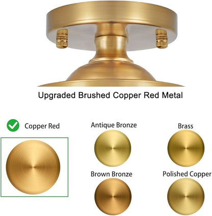 Gold Semi Flush Mount Ceiling Light, 3-Light Close to Ceiling Light with Amber Glass, Vintage Hallway Lights, Brass Closet Light Fixture, Kitchen Flush Ceiling Mount for Entryway Bedroom Bathroom,E12