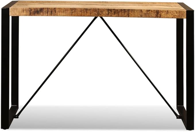 Industrial Style Dining Table, 47.2 in Brown Solid Mango Wood & Black Powder-Coated Steel Frame, Perfect for Kitchen and Dining Room Spaces