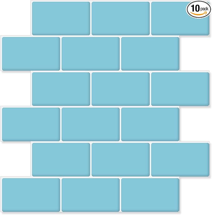 STICKGOO 10-Sheet Blue Subway Tiles Peel and Stick Backsplash, Stick on Tiles Kitchen Backsplash (Thicker Design)