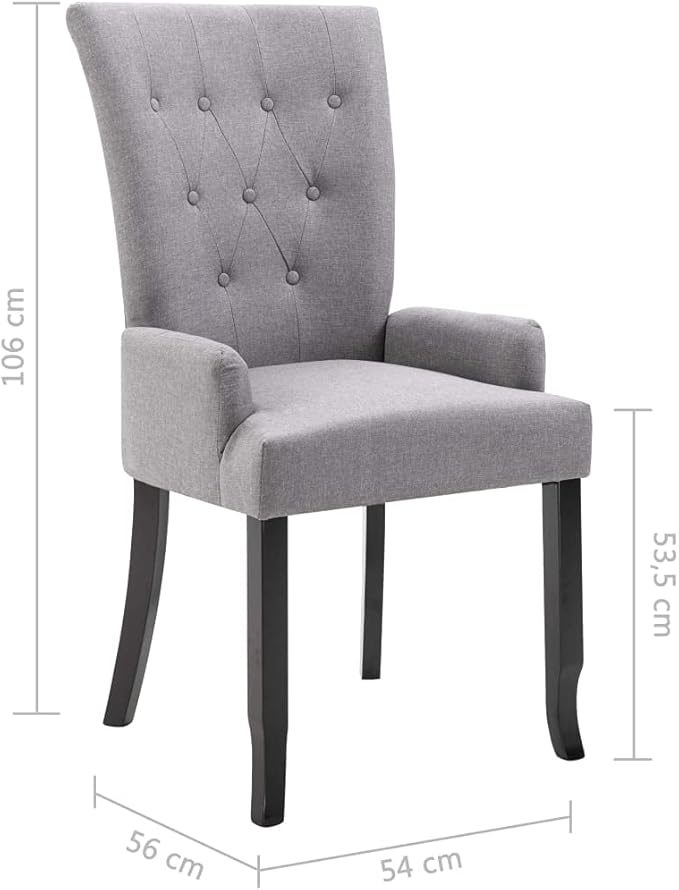 Light Gray Dining Chair Set of 6 Modern Farmhouse Kitchen Chairs 22 x 21 x 42 in Polyester Upholstery Solid Oak Legs Ergonomic Armrest for Dining Room Living Room Comedor