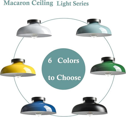 DIRYZON Modern Macaron Ceiling Light,12-Inch Semi Flush Mount Ceiling Light with Metal Barn Shade for Bedroom Porch,Sea Blue Green