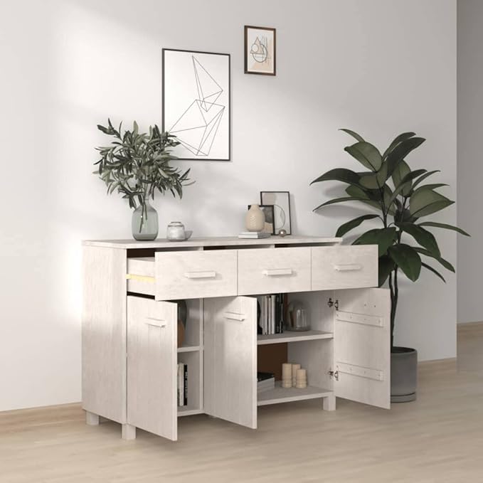 White Solid Pinewood Sideboard, 44.5" Modern Matte Finish Buffet Cabinet for Living Room, Dining Room Storage Furniture Kitchen Furnitur