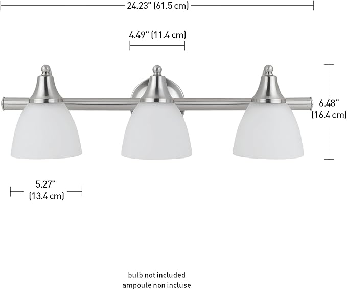 Globe Electric 50700 3-Light Vanity All-in-One Bathroom Set, 5 Piece Brushed Steel Finish, 70, Bulb Not Included