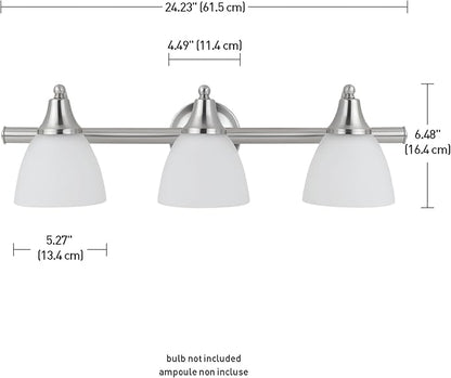 Globe Electric 50700 3-Light Vanity All-in-One Bathroom Set, 5 Piece Brushed Steel Finish, 70, Bulb Not Included