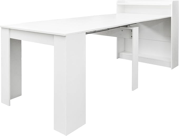 SOFTSEA Extendable Foldable Dining Room Table with Storage, Rustic Rectangle Expandable Kitchen Island, White