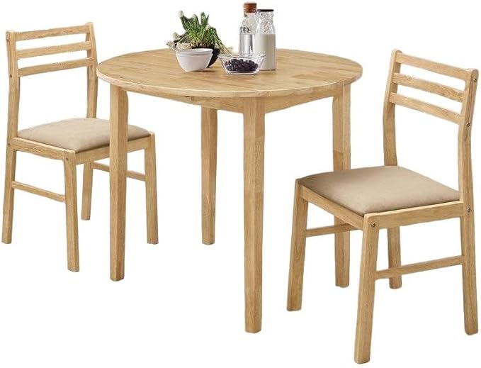 Furnifact Stylish 3-Piece Dining Set with Drop Leaf Table and Comfortable Tan Chairs