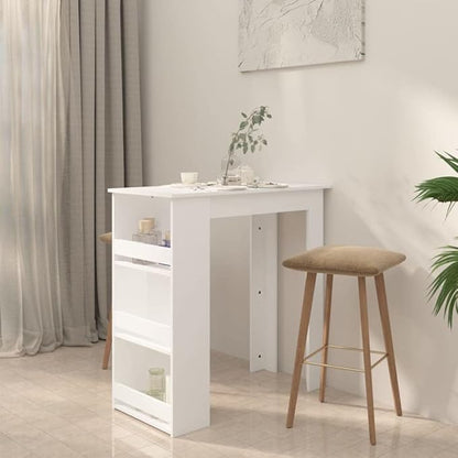 Modern White Bar Table, Rectangular High Top Pub Table with Storage Shelves for Home Kitchen Dining Room, 40.2 x 19.7 x 40.7 Inches