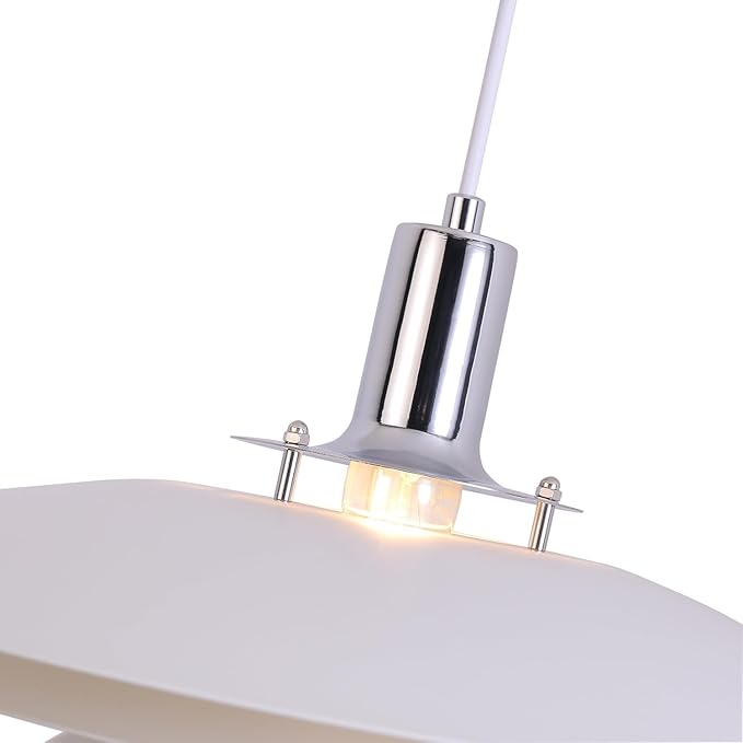 FCTWAKS Mid Century Modern Pendant Light, 15" Nordic Hanging Ceiling Light Fixture with 4-Tier Metal Shade, E26 Base, Vintage Pendant Lamp for Kitchen Island, Dining Room White