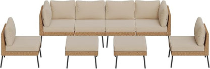Aoxun 8 Piece Patio Furniture Set, 8 Seats Outdoor Sectional Sofas with Thick Cushion, Wicker Patio Outdoor Furniture Set with Ottomans for Party, Garden, Backyard, Beige