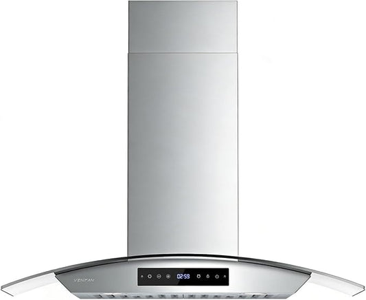 30 inch Wall Mounted Range Hood, 1200 CFM Kitchen Hood with Energy Saving DC Motor, 8-Speed Fan, Ducted/Ductless Convertible, Memory Function & Delay Shutoff, Tempered Glass
