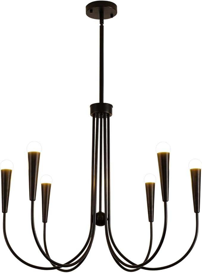 Farmhouse Chandelier,6-Lights Industrial Rustic Dining Room Pendant Light,Adjustable Hanging Candle Light Fixtures for Kitchen Island Living Room Foyer (Black-6 Lights)