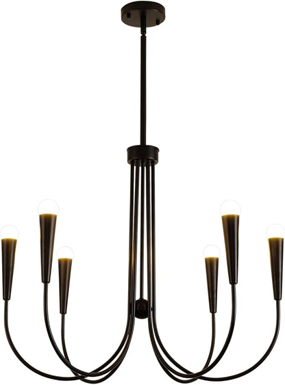 Farmhouse Chandelier,6-Lights Industrial Rustic Dining Room Pendant Light,Adjustable Hanging Candle Light Fixtures for Kitchen Island Living Room Foyer (Black-6 Lights)