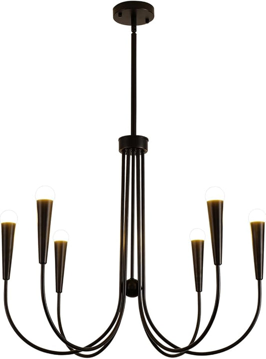 Farmhouse Chandelier,6-Lights Industrial Rustic Dining Room Pendant Light,Adjustable Hanging Candle Light Fixtures for Kitchen Island Living Room Foyer (Black-6 Lights)