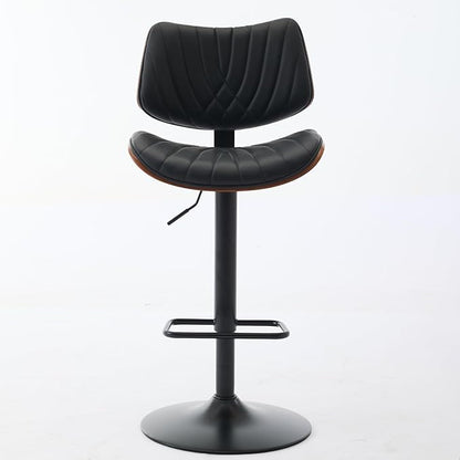 Walnut Bentwood Bar Stools Mid Century Modern Adjustable Counter Height Black Leather Upholstered 360°Swivel Bar Chairs for Kitchen Island,Dining Room,Cafe,Beige,Set of 2
