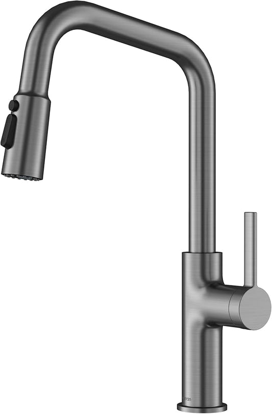 Karran Stalbridge Pull-Down Kitchen Faucet, Single Handle High Arc Design – 3-Function Blade Spray, Spot-Free Finish Options (Spot Free Gun Metal Grey)