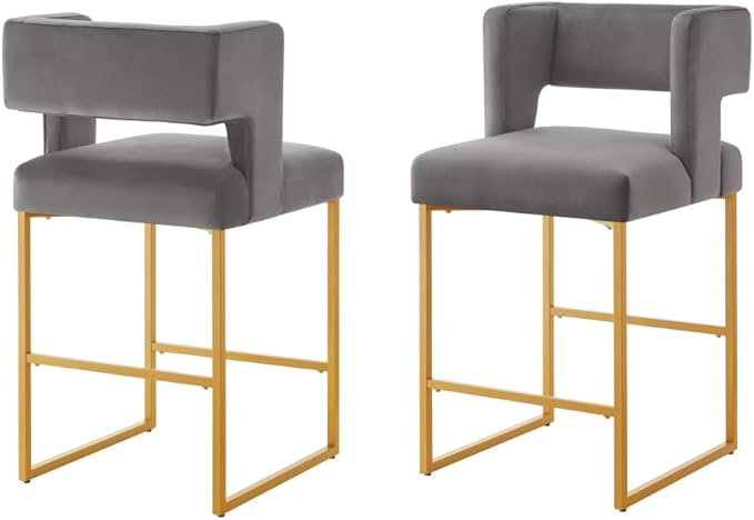 Counter Height Bar Stools with Square Open Backrest and Built-in Footrest, 26 Inch Seat Height for Kitchen Islands and Home Bars