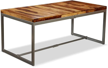 71" Dining Room Table Acacia Wood Industrial Rectangular Dinner Table Seats 6 Brown Black Dining Table for Kitchen Living Room