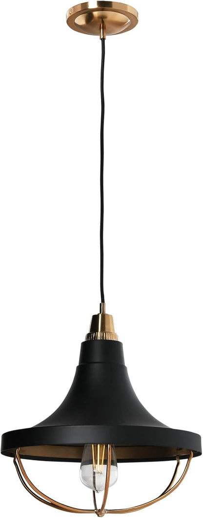 Presley - Caged Trumpet Metal Ceiling Light, Brushed Brass and Matte Black