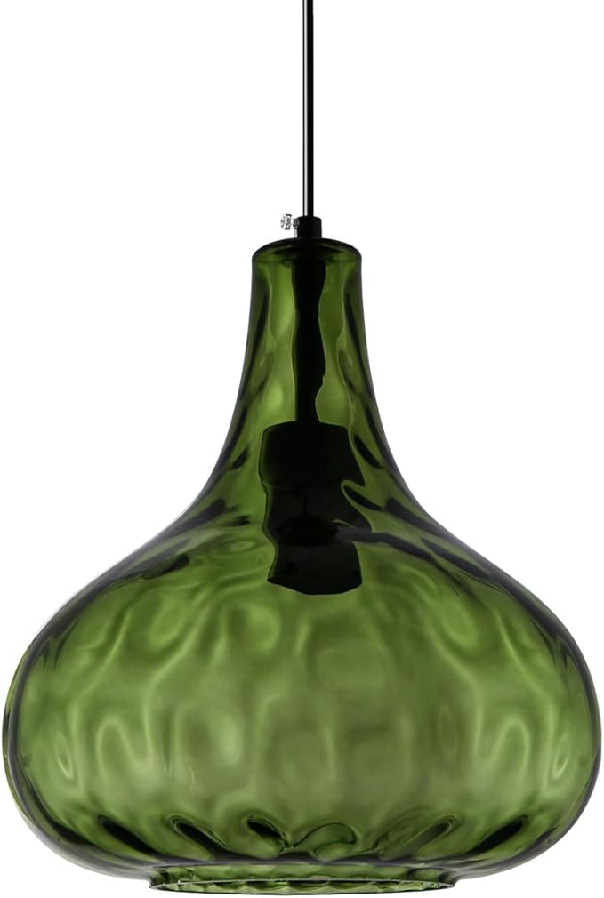 Green Glass Pendant Lighting Farmhouse Vintage Glass Globe Pendant Light Fixture, Mid-Century Modern Pendant Lamp Black Finish 9.45″ Shade for Kitchen Island Dining Room