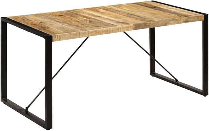 Industrial Brown 63 in Dining Table Solid Mango Wood Top with Powder-Coated Steel Frame Modern Rectangular Kitchen & Dining Room Table Seating 6 for Apartment Loft Home
