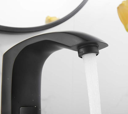 Automatic Bathroom Faucet Black Touchless Solid Brass Motion Activated Bath Tub Lavatory Basin Sink Vanity Aerator One Hole Brass Mixer Tap Touch-Free