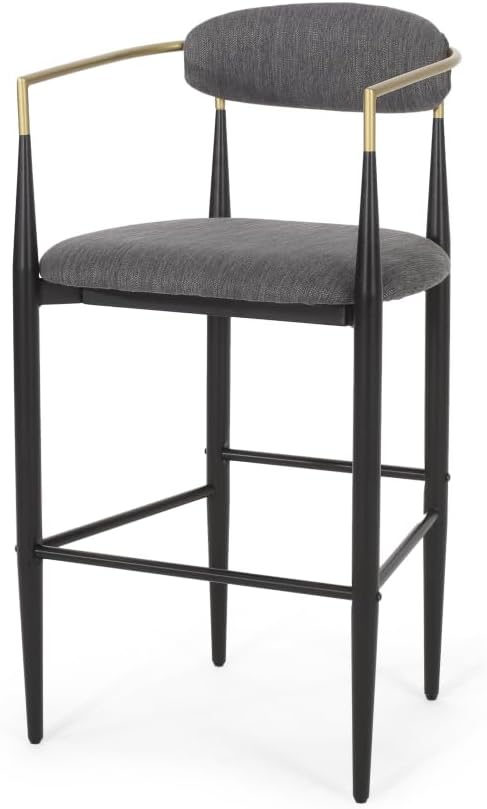 Padded Bar Stool Set with Backrest (2-Piece) — 29.75-inch seat Height fits Kitchen Islands 40.5 inches and Above, Supports up to 260 lbs. (Charcoal,Fabric)