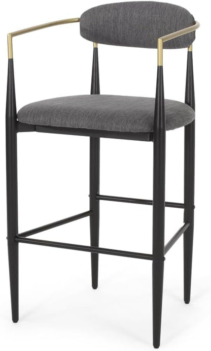Padded Bar Stool Set with Backrest (2-Piece) — 29.75-inch seat Height fits Kitchen Islands 40.5 inches and Above, Supports up to 260 lbs. (Charcoal,Fabric)