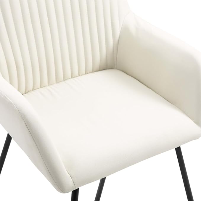 Modern Dining Chairs Set of 2 Cream Fabric Upholstered Accent Chairs with Steel Legs for Kitchen Living Room Vanity Bedroom