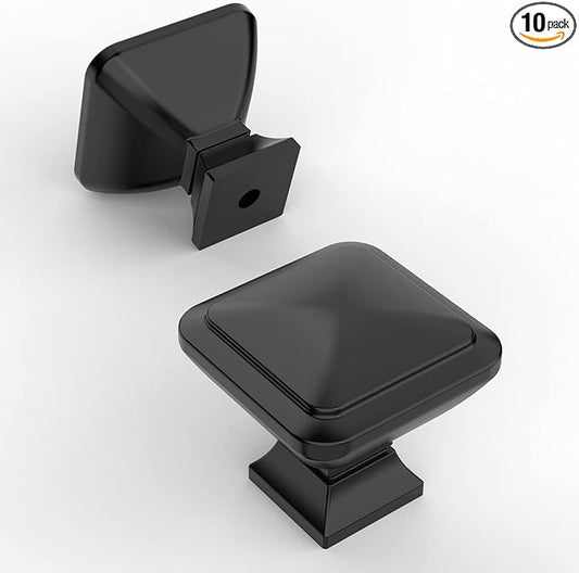 Amerdeco 10 Pack Matte Black Square Kitchen Cabinet Knobs Cabinet Hardware Single Hole Cabinet Pulls Drawer Knobs and Pulls for Bathroom Cabinets ZH0019